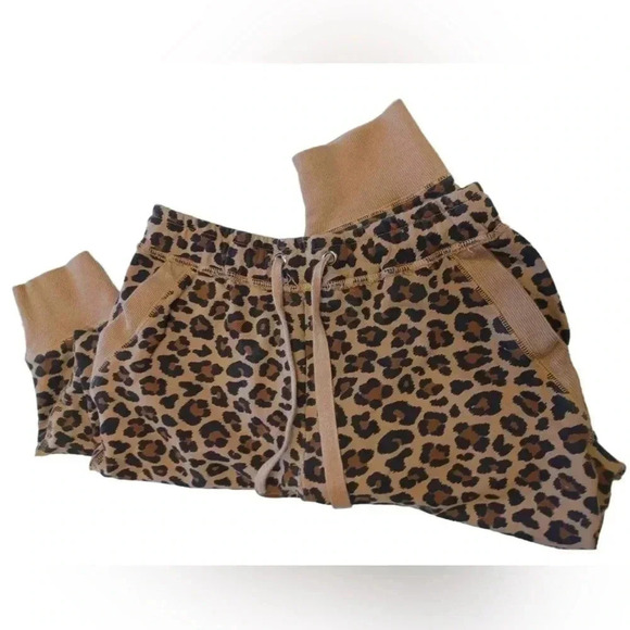 Poppy & Peonies Cheetah Print Cropped Joggers Sweat Pants Size Small - Picture 6 of 11